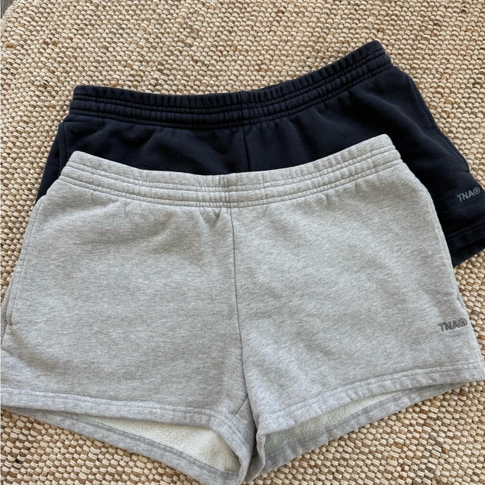 TNA Fleece Boyfriend Fit Lounge Shorts in Navy and Heather Gray Bundle - Picture 2 of 8